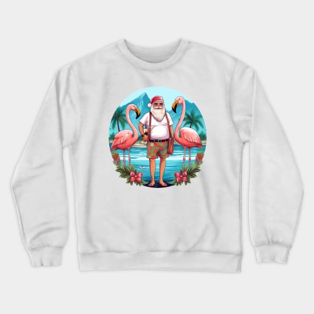 christmas in july santa at the lake with flamingos Crewneck Sweatshirt by Sara-Design2